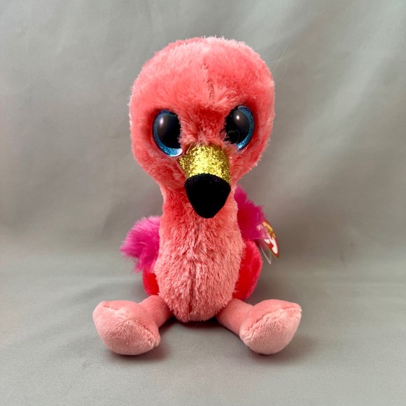 Ty Other - Ty Beanie Boos Gilda Flamingo Small Pink Excellent Glitter Eyes Sparkle Beak
